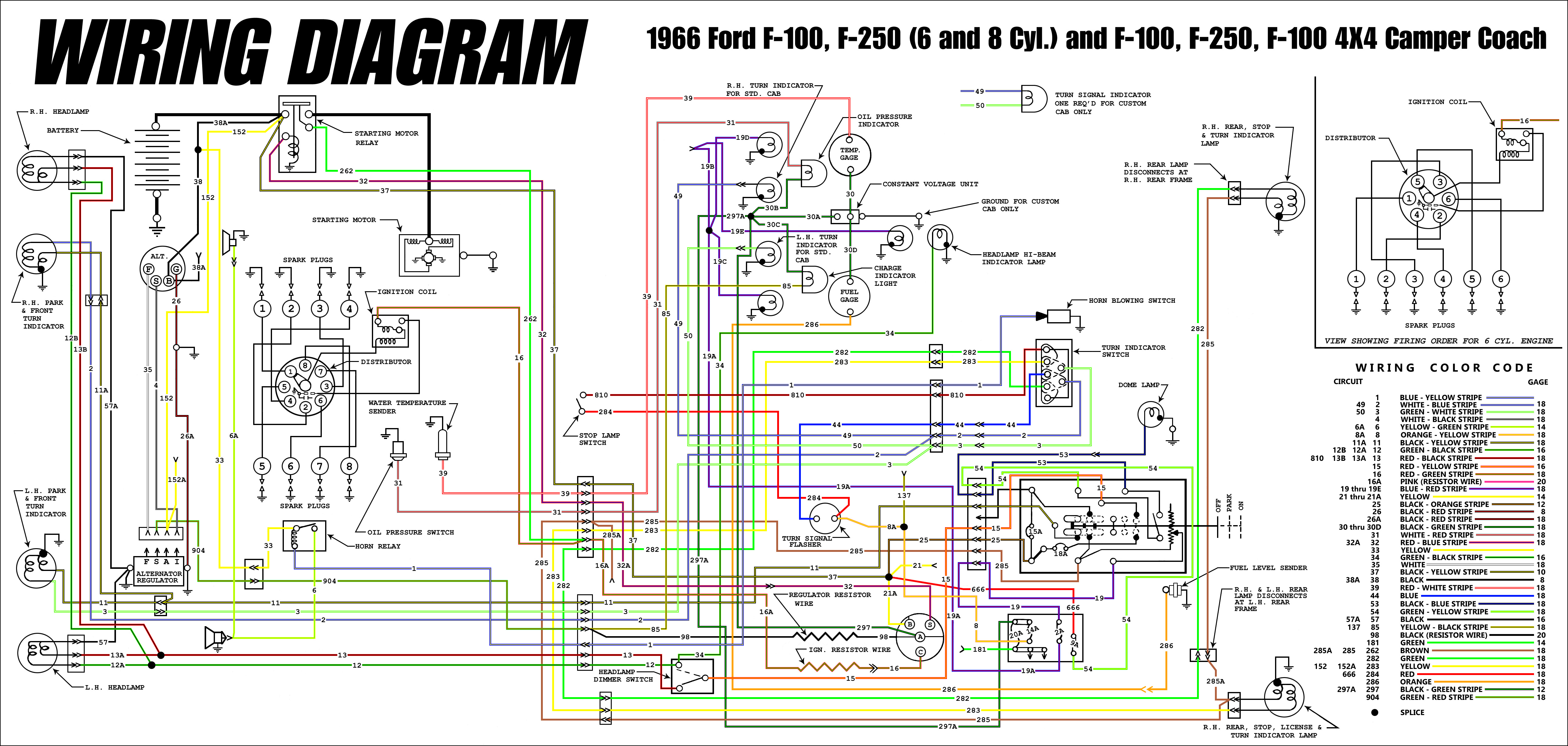 FORD 1966 F100 F750 Truck Wiring Diagram Manual 66 